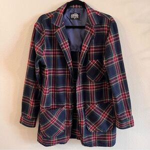One24 Rags Shacket Flannel Size XL Red Blue Plaid Longer Length Pockets
